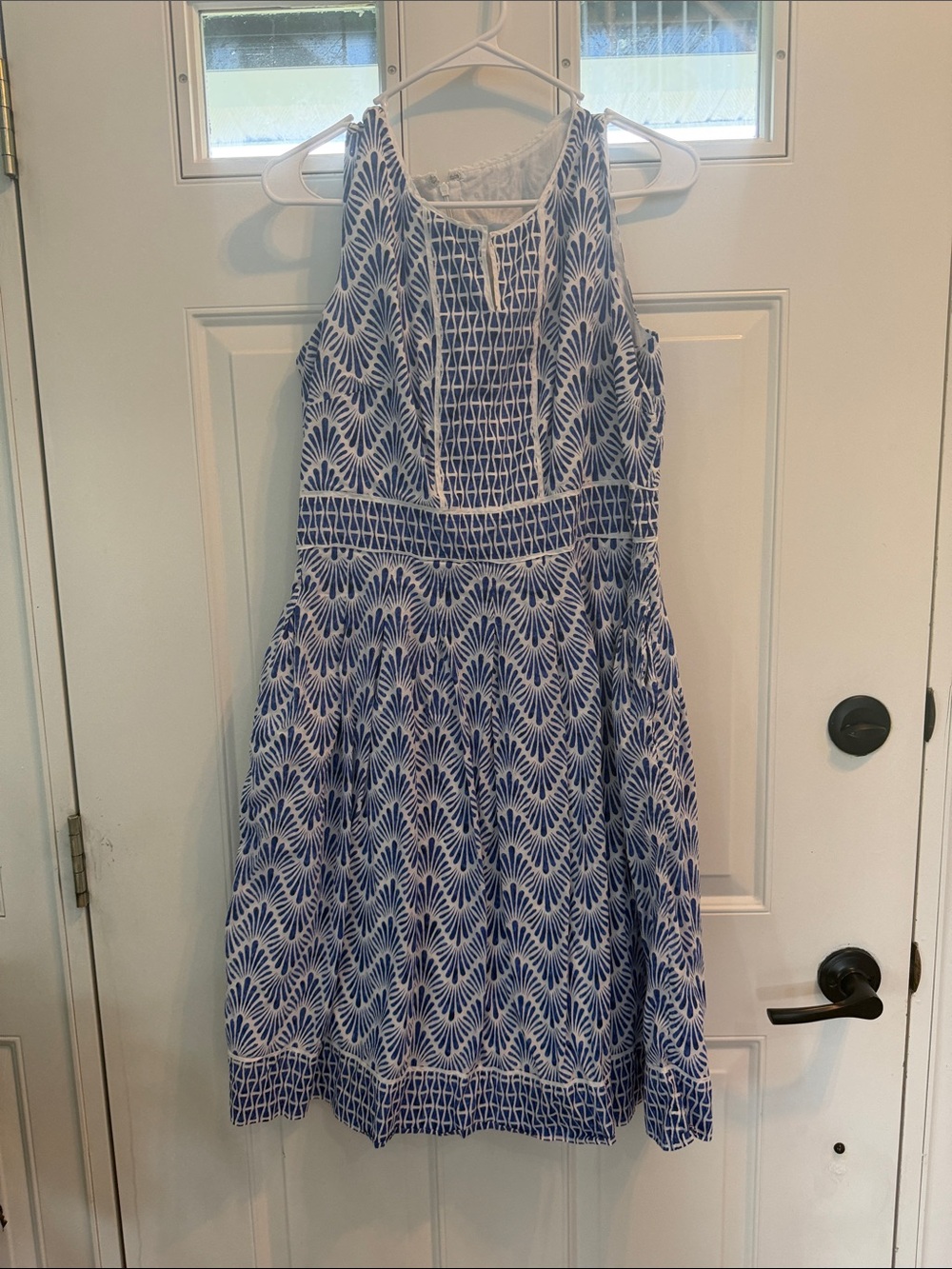 Talbots Blue and White Sleeveless Patterned Fit-and-Flare Dress